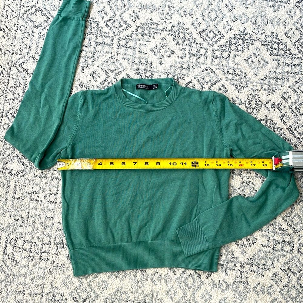 Bershka Cropped Knit Long Sleeve Crew Neck Sweater Women Green Size M - Picture 6 of 7